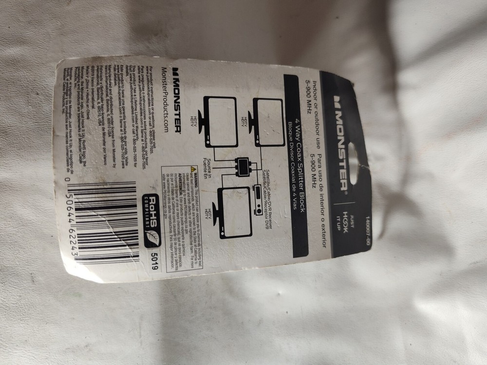 Monster 140007-00 Just Hook It 4 Way Coax Splitter Block