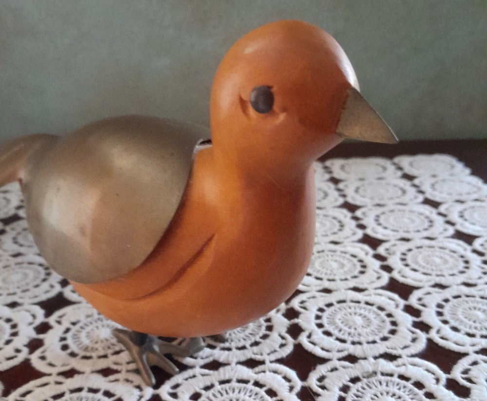 Vintage Art Deco Brass & Wood Bird