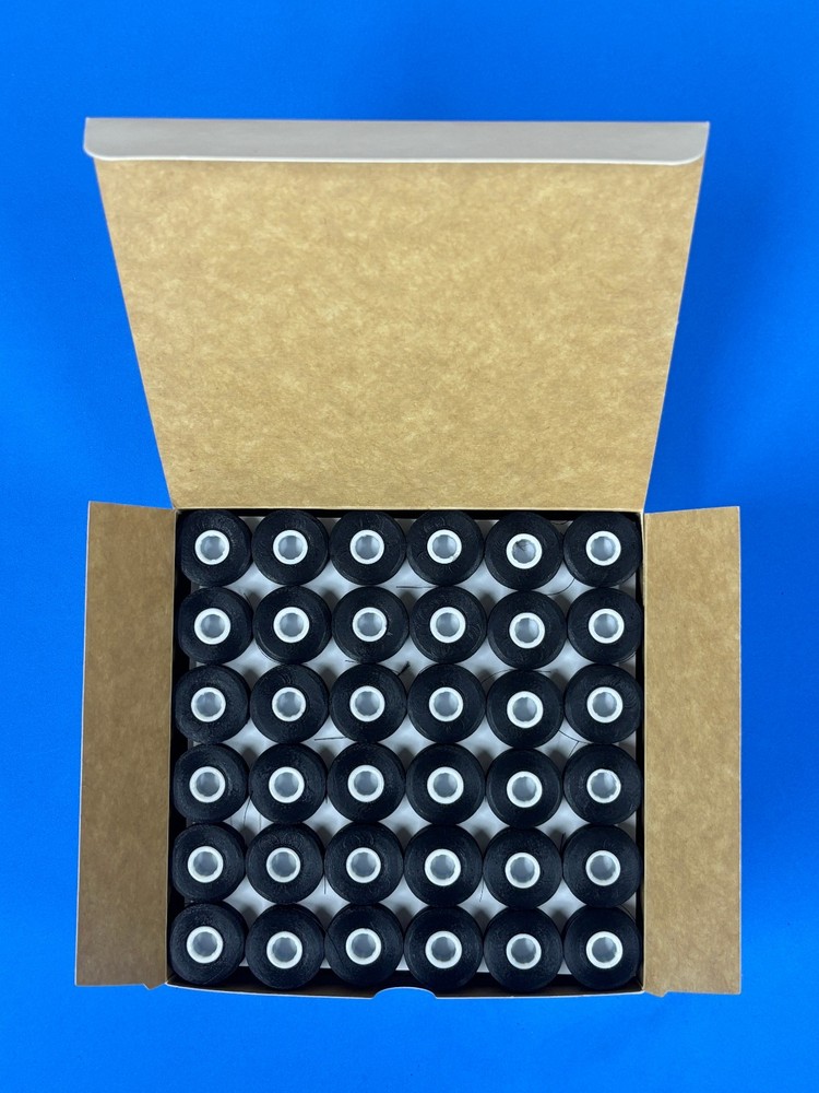 Embroidery Sideless, Black Prewound Bobbin Thread, 144pcs, 145 yds,  Size L