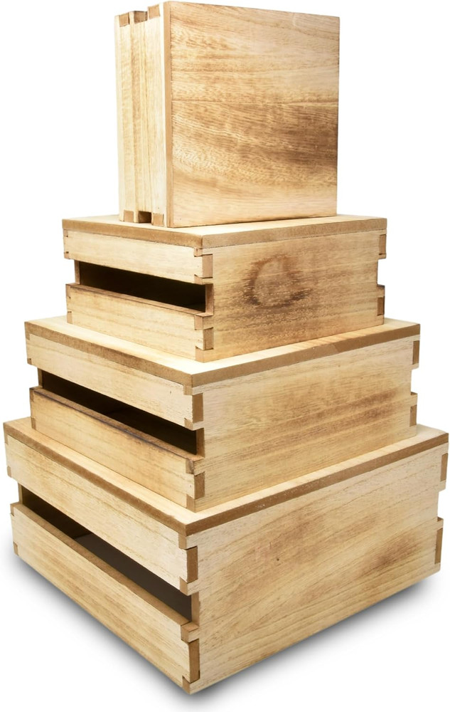 Wooden Buffet Risers Set - Rustic Display Stands for Cakes & Desserts (4 Sizes)