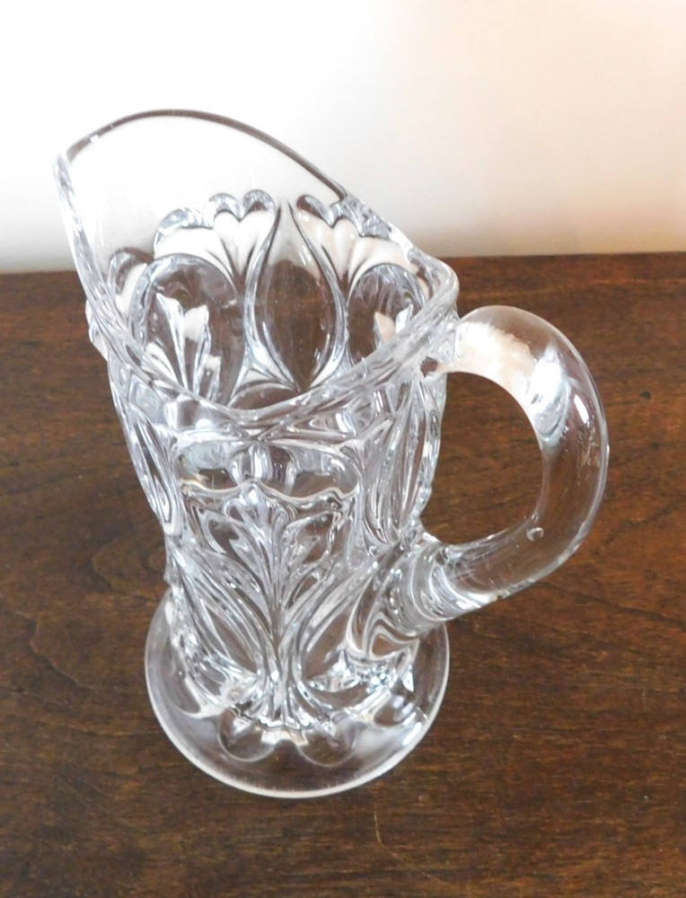 Small Pressed Glass Pitcher - Leaf / Swirl Pattern - Clear (#CH113)