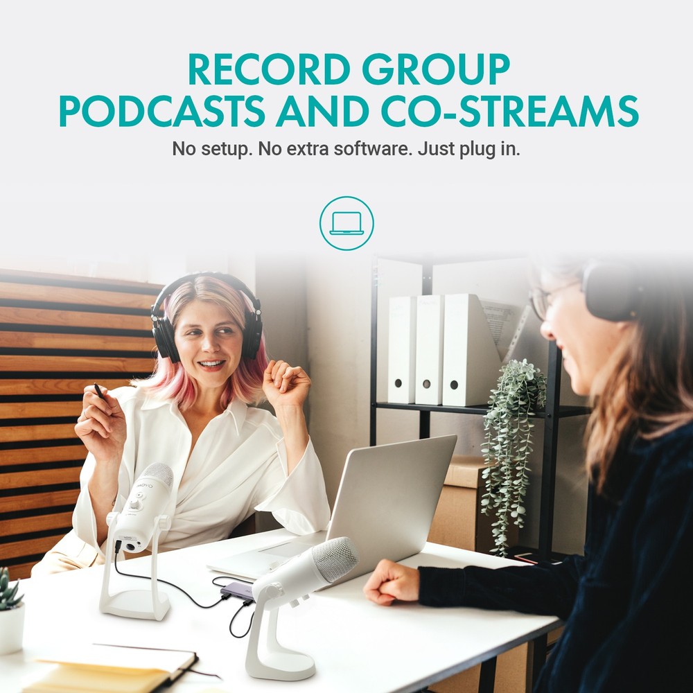 Movo White USB Podcast Equipment Bundle for Two