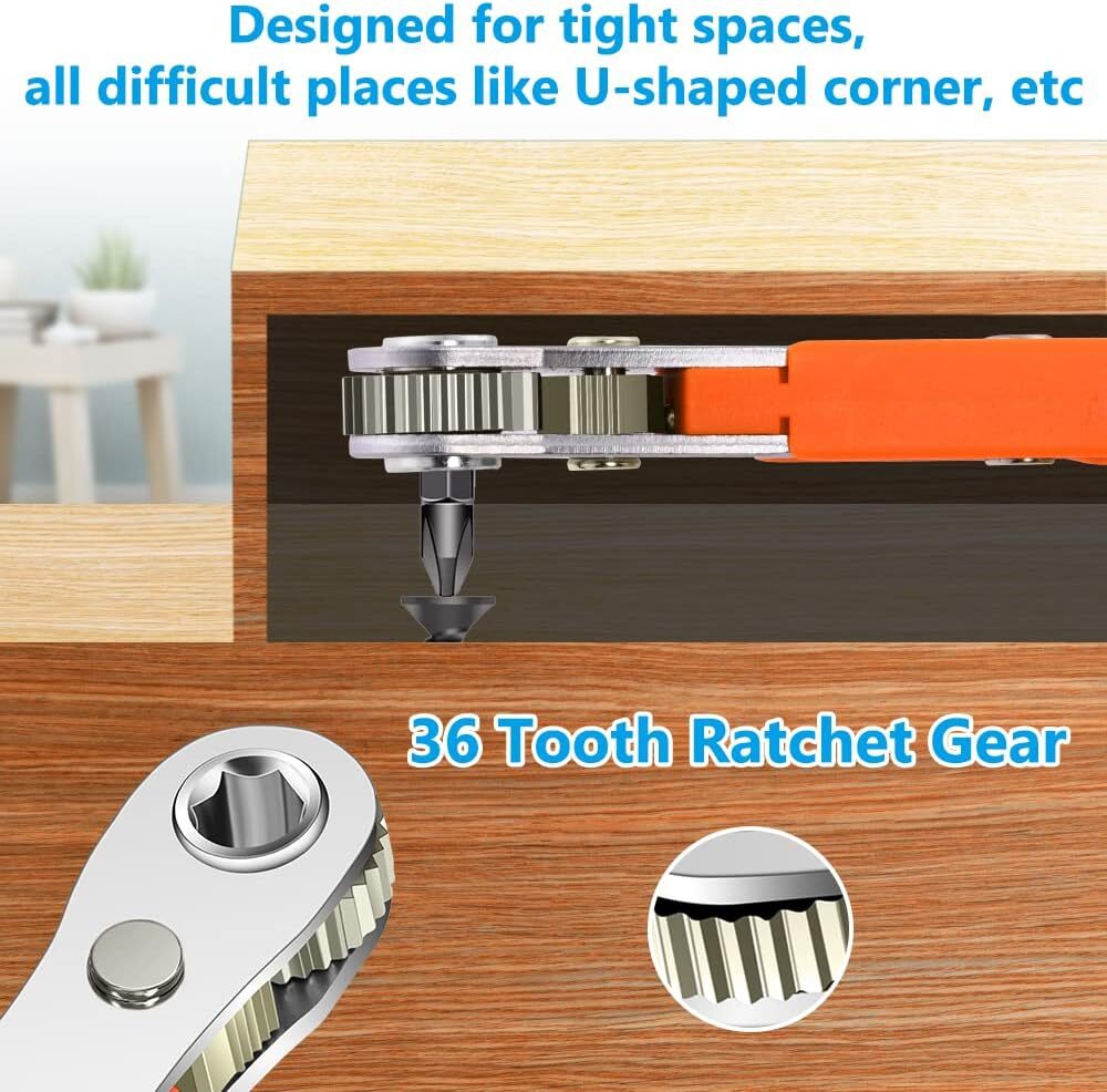 Ratcheting Right Angle Screwdriver Hex Drive 90 Degree Offset + 10pc Bits Set!