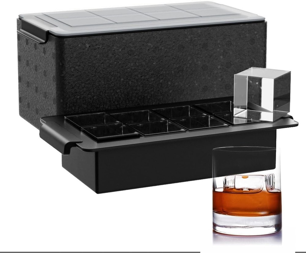 Clear Ice Cube Tray Whiskey 2Inch Clear Ice Cube Maker Silicone Large Ice Cube