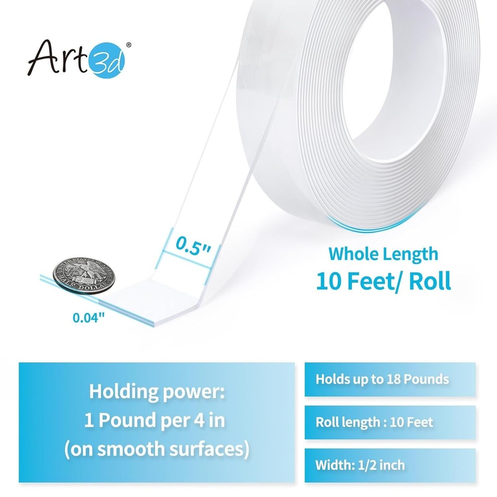 Nano Technology Double-Sided Tape 10FT: Strong & Removable Adhesive Solution