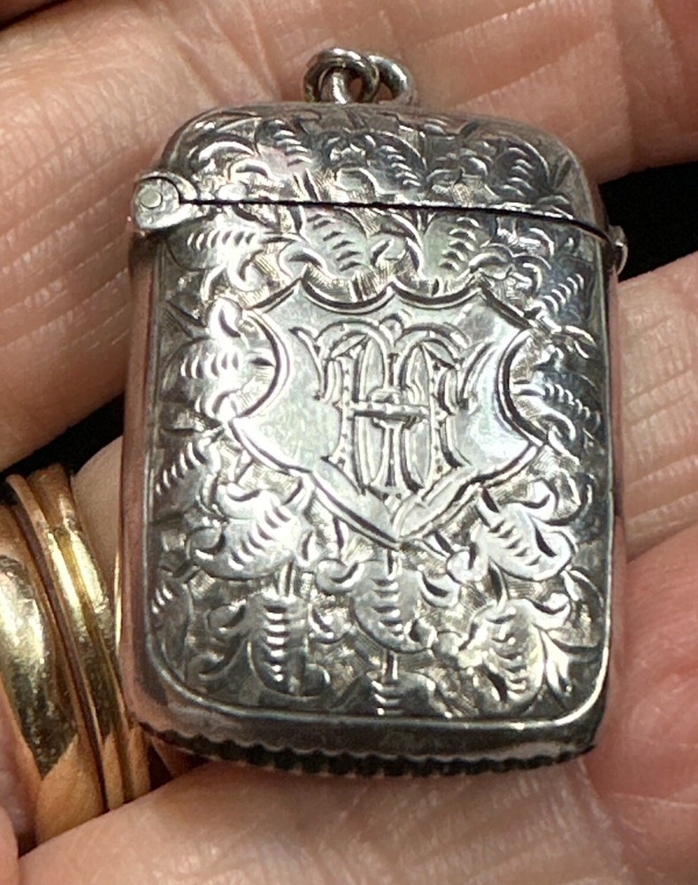 Antique Victorian Vesta Case Silver Engraved  Scroll Hallmarked Birmingham 1887