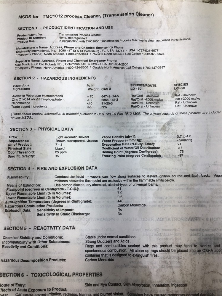 MAC Tools VMC Series Transmission Cleaning Solution TMC1012 (New Old Stock)