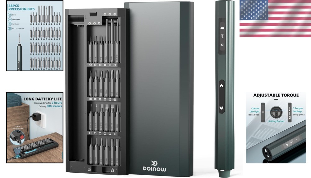 Mini Electric Screwdriver with Pop-Up Storage & 48 S2 Bits for Electronics