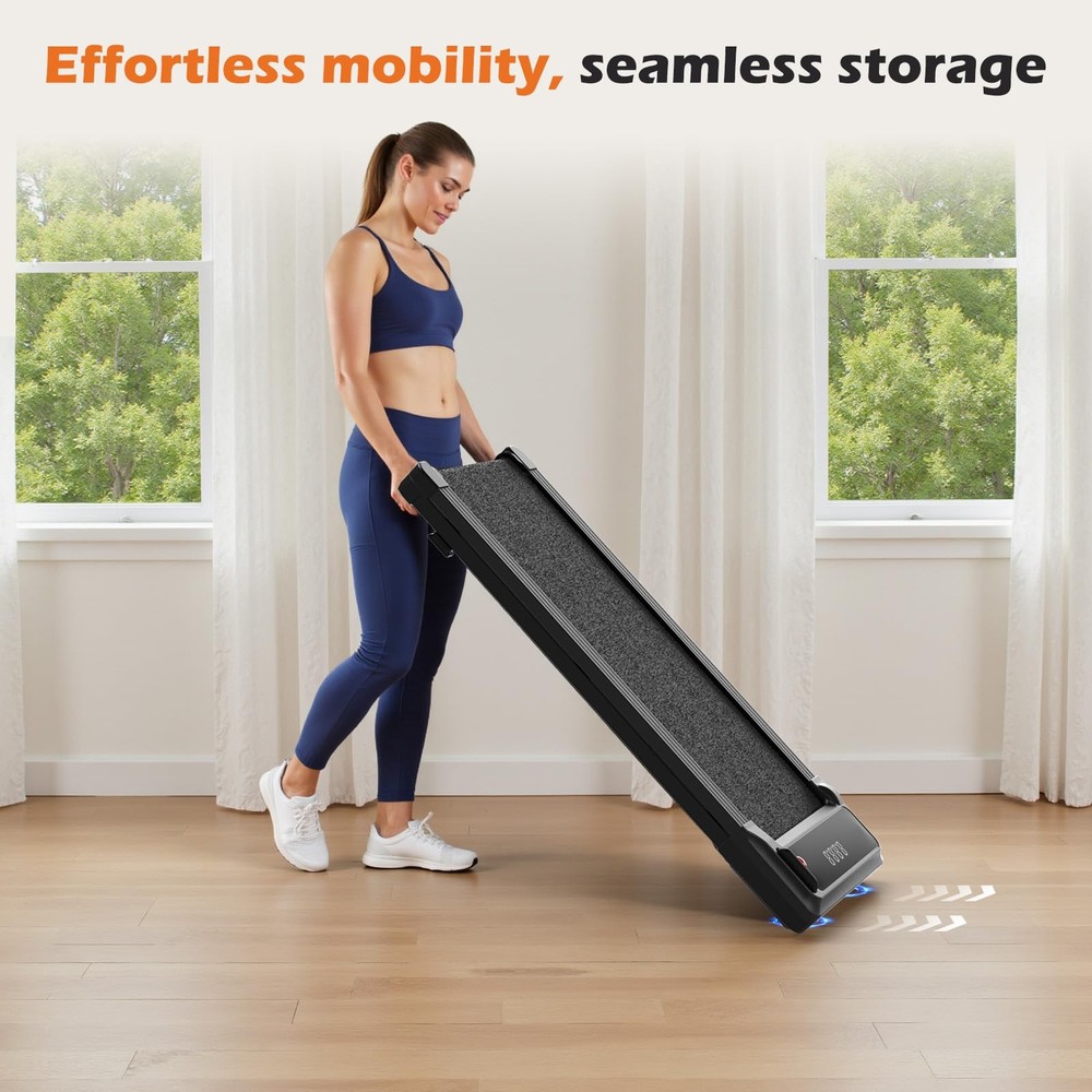 Compact Armless Treadmill for Small Spaces, Quiet Under-Desk Walking Pad, Sli...