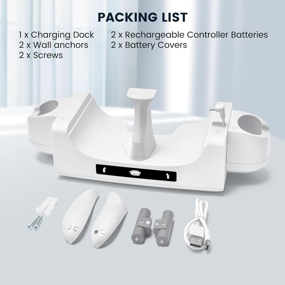 Charging Dock for Quest 3 Controller and Headset with 2 Rechargeable Batteries