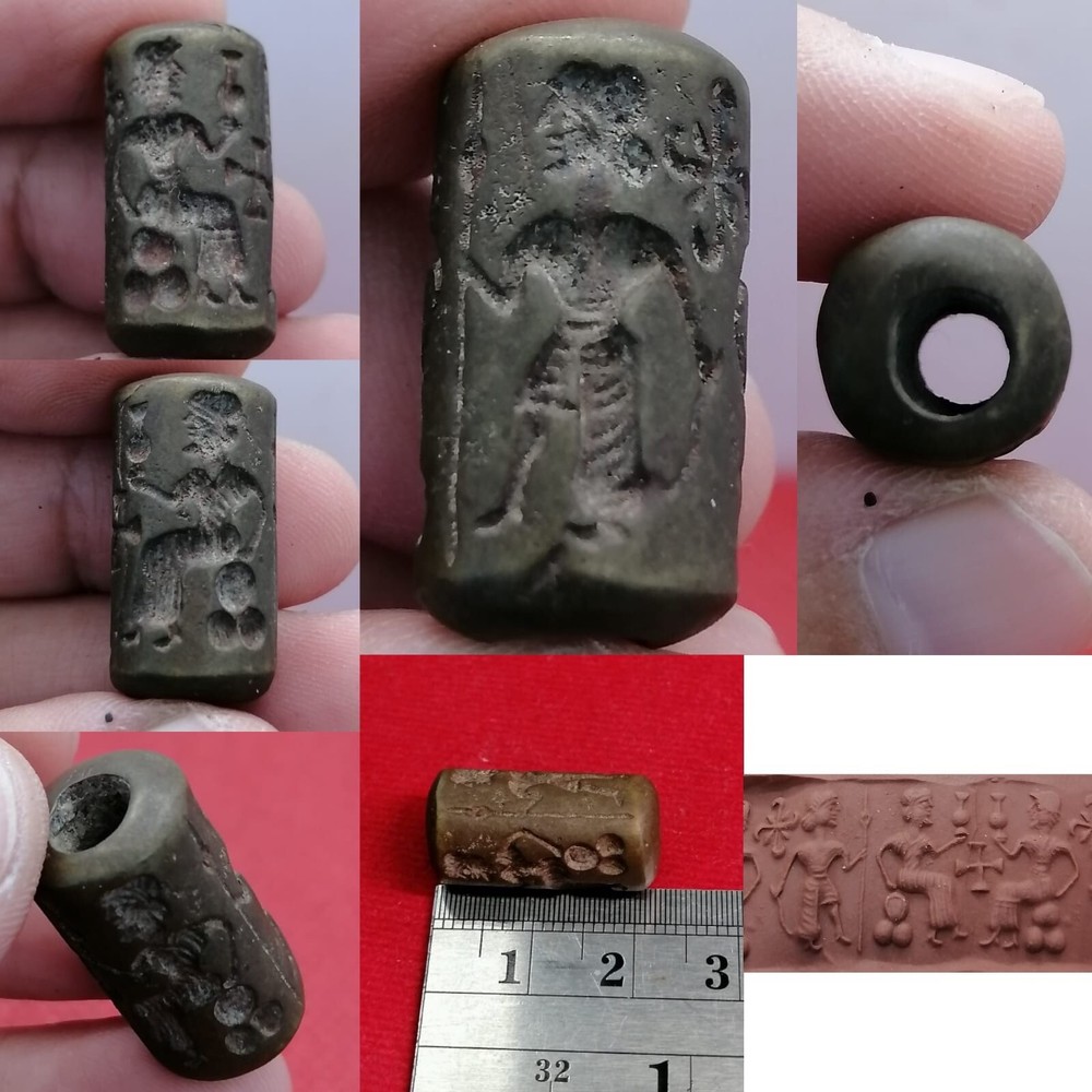 Roman old bronze cylinder seal intaglio unique bead