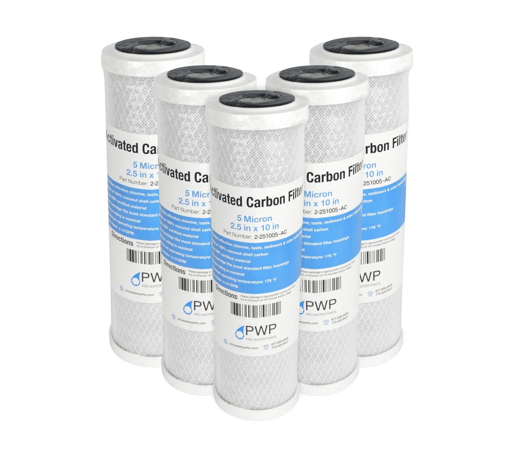 Activated Carbon CTO Water Filter Cartridge Standard 2.5 x10" 5 Micron 5 pack