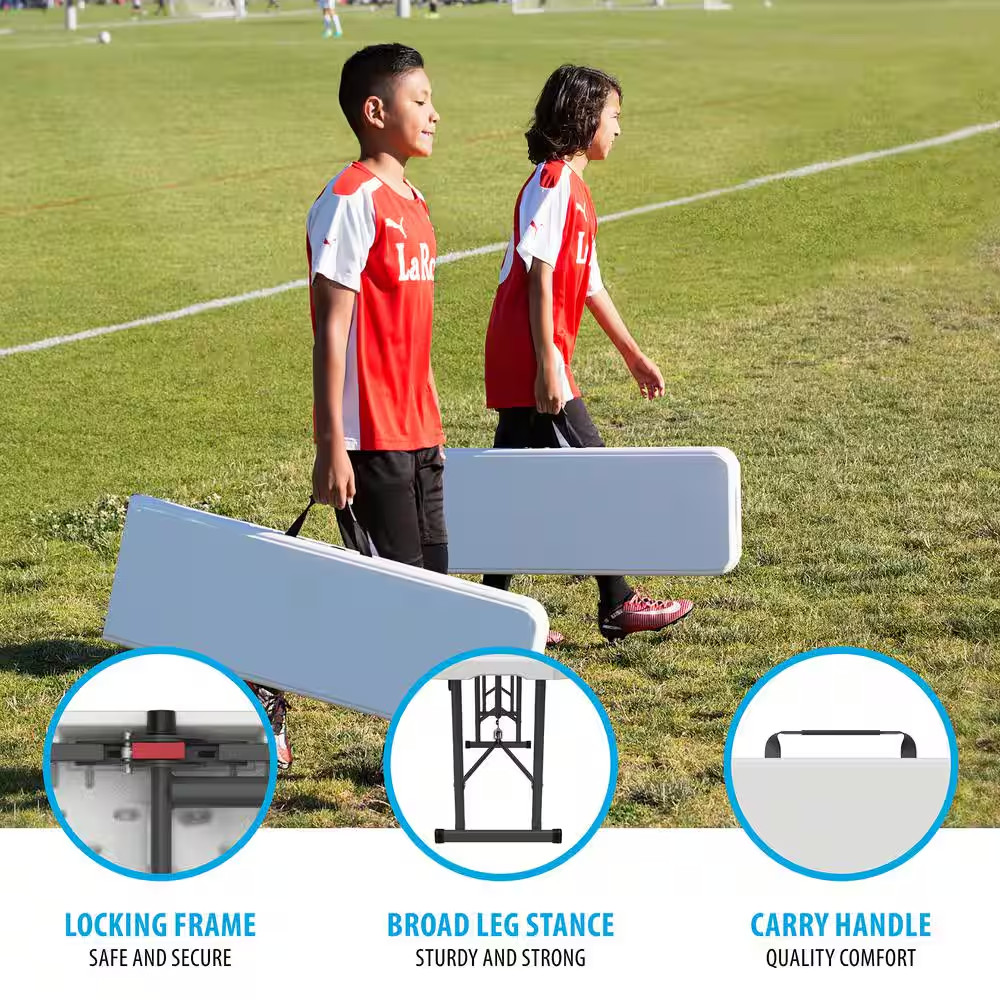 White Outdoor 6 Ft. Fold-In-Half Folding Bench.