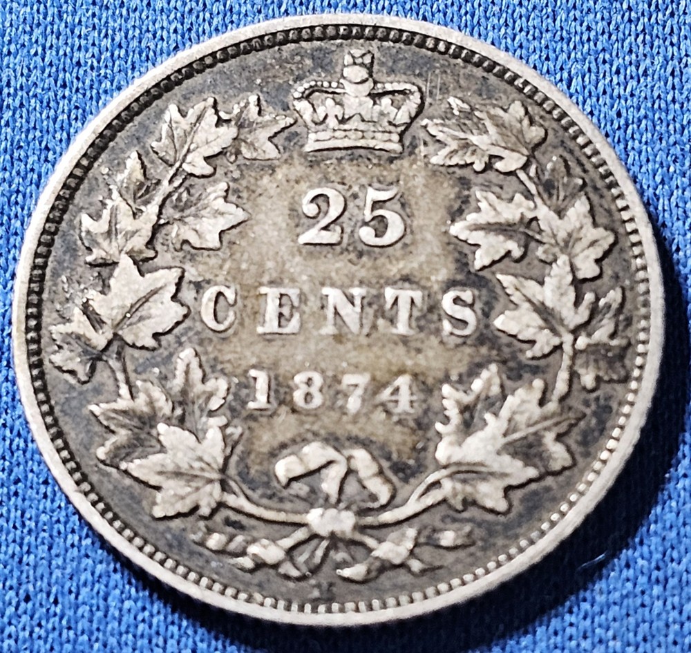 1874 H Canada 25 Cents Silver Coin. Nice Example