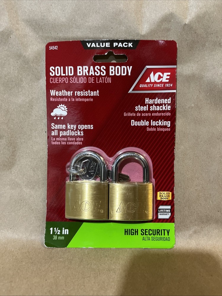 Ace Hardware Solid Brass Body High Security Lock Padlock 1 1/2” 54542