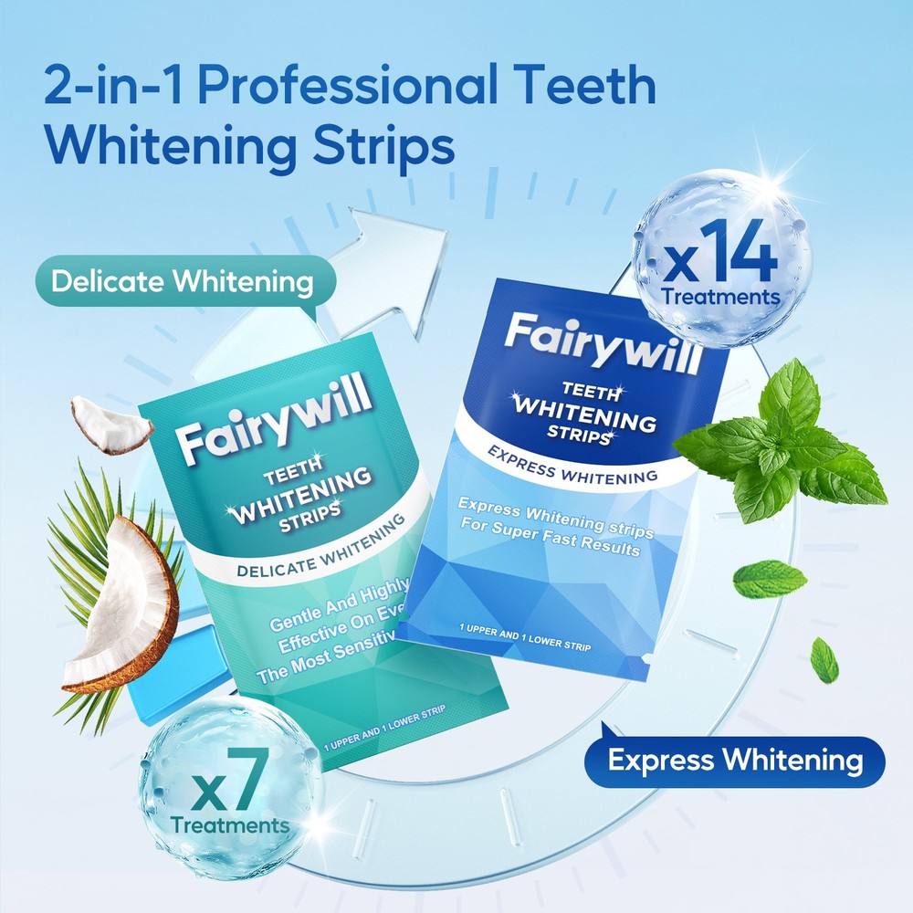 Fairywill Teeth Whitening Strips Bleaching White Strips Whitener Remove Coffee