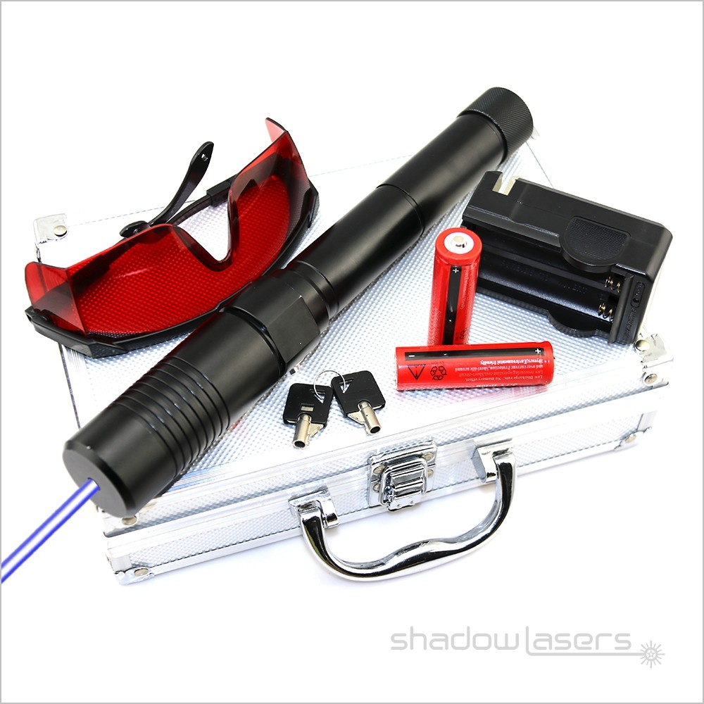 450nm Blue Laser Pointer Adjustable Focus Flashlight Visidle Beam Light+Case US