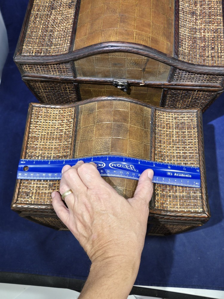 3 Beautiful Wooden Wicker Keepsake Chests, Large, Medium And Small, Stack