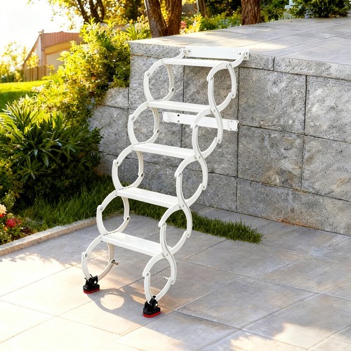 5 Steps Ladder Step Ladders Retractable Folding Stair Telescoping Wall Mounted