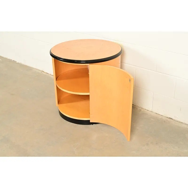 Milo Baughman Style Birdseye Maple Drum Side Table by Henredon