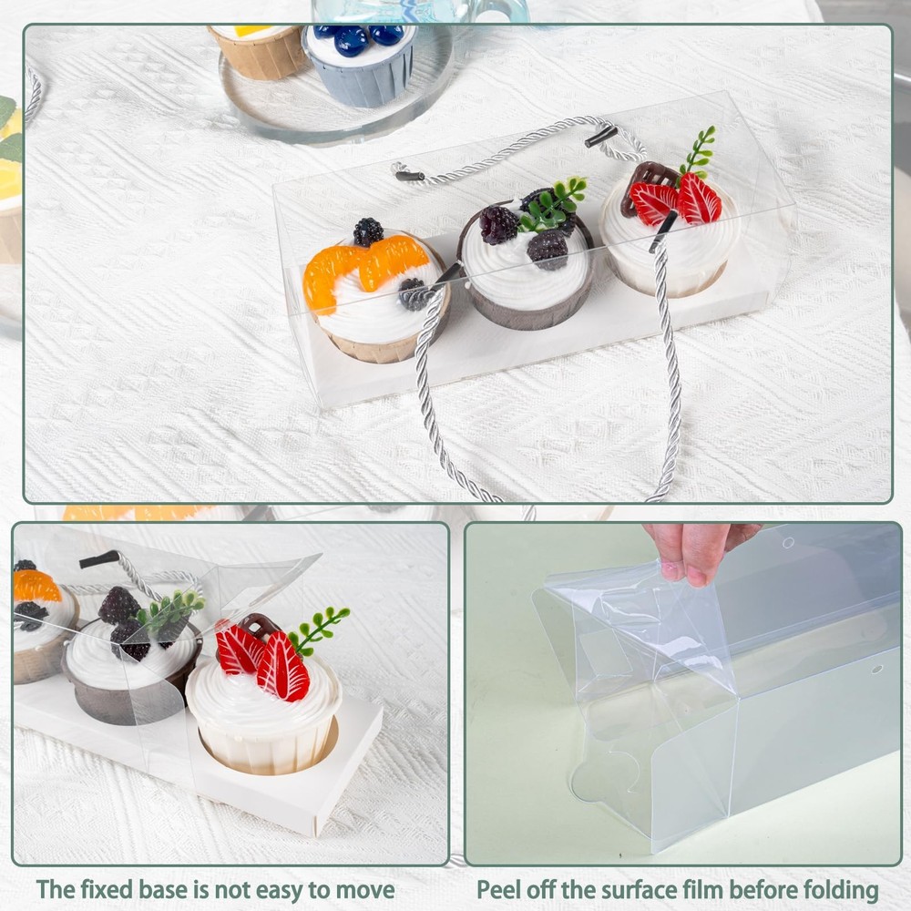 20pcs Mother's Day Clear Cupcake Boxes with Handle Cupcake Container Transpar...