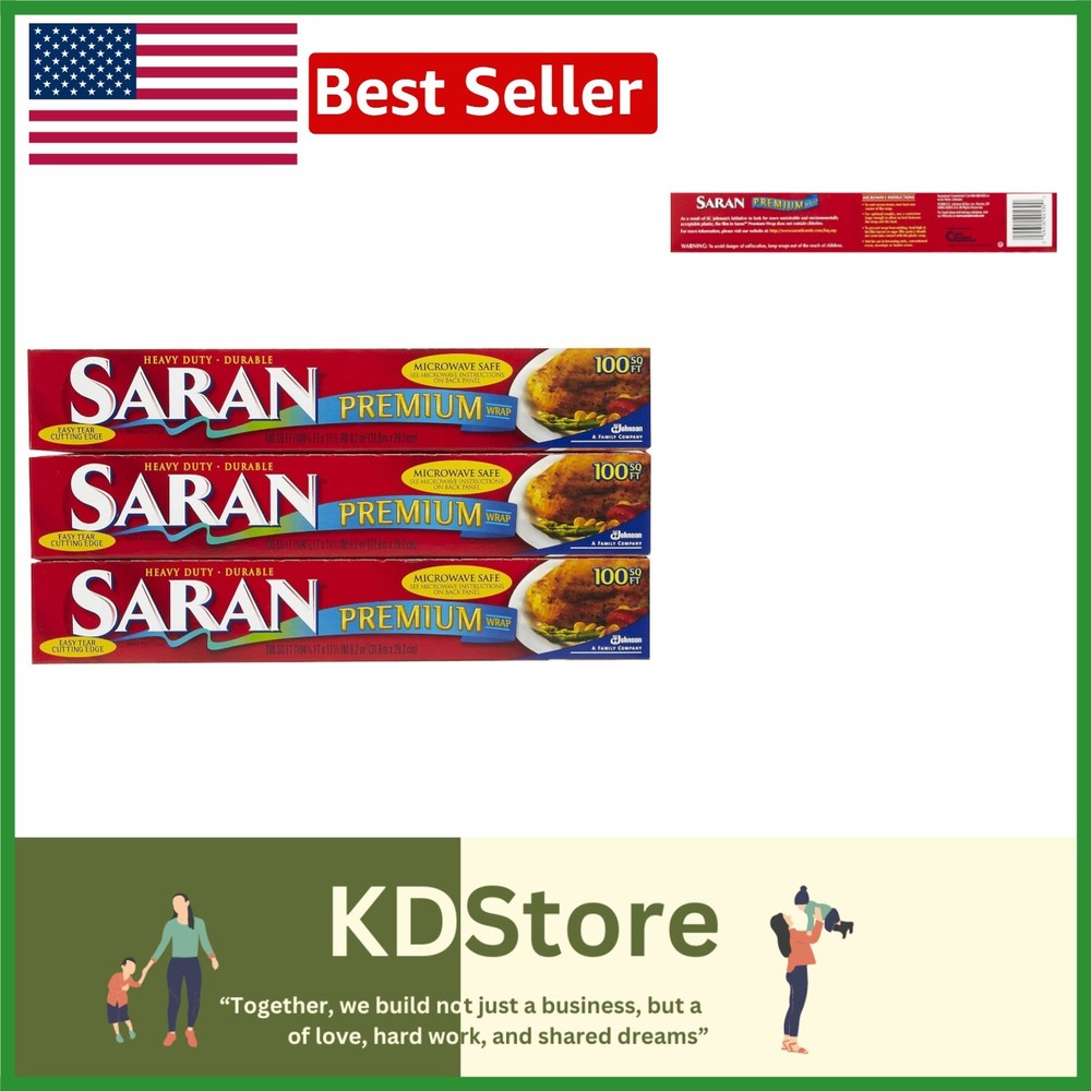 Plastic Wrap 100ft 3 Pack - Food Wrap for Cooking Baking Grilling
