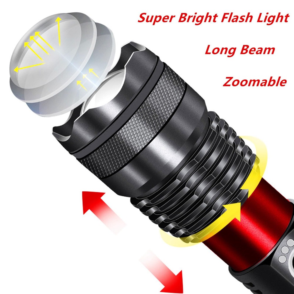 Flashlights Rechargeable,Super Bright High Lumens Flash Light,5 Modes Black