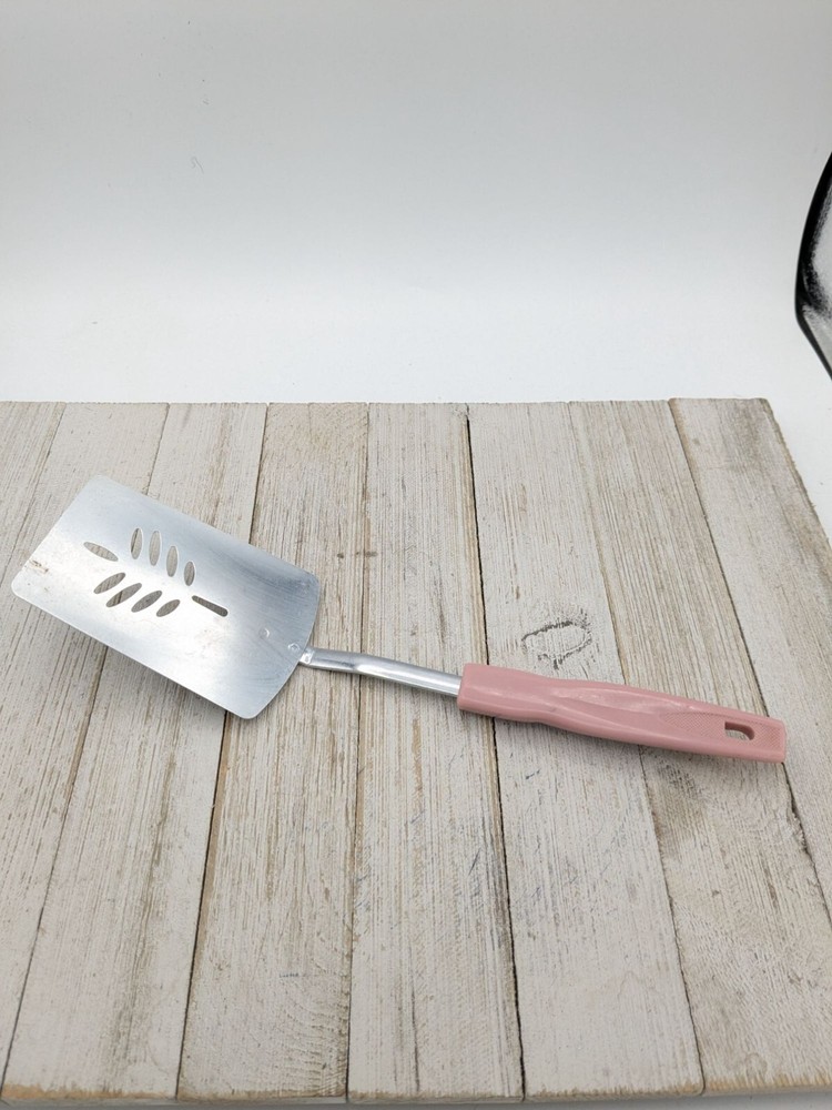Slotted Short Spatula Pink Mauve Plastic Handle 11" Korea