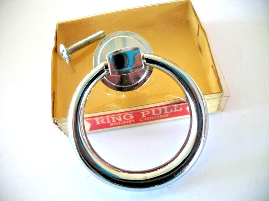 Vintage Nos 2-7/16" Chrome Drawer Drop Ring Pull Cabinet Handle National Lock