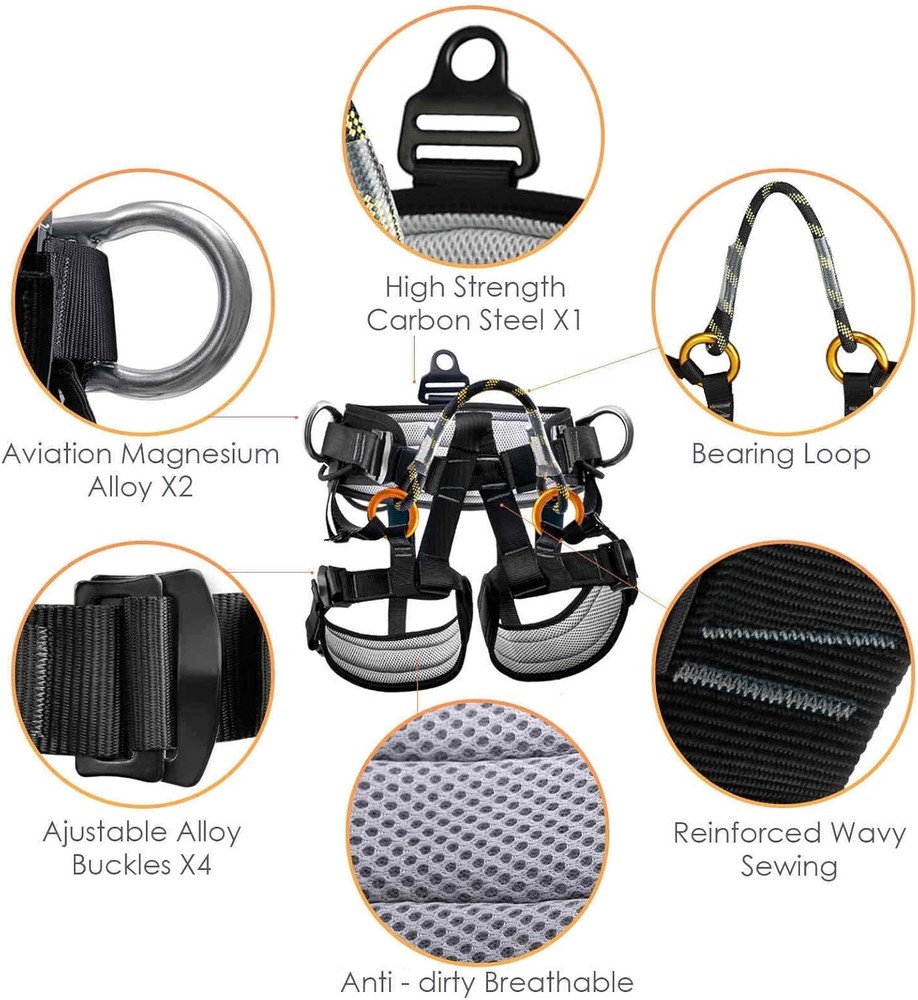 Rock Climbing Harness, Thickened Professional Large Harness for Tree Climbing