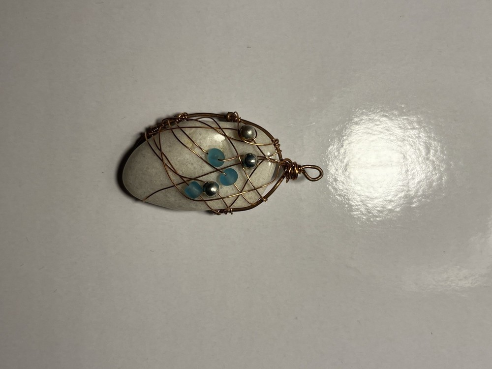 Pendant Cham Stone Hand Wrapped Copper