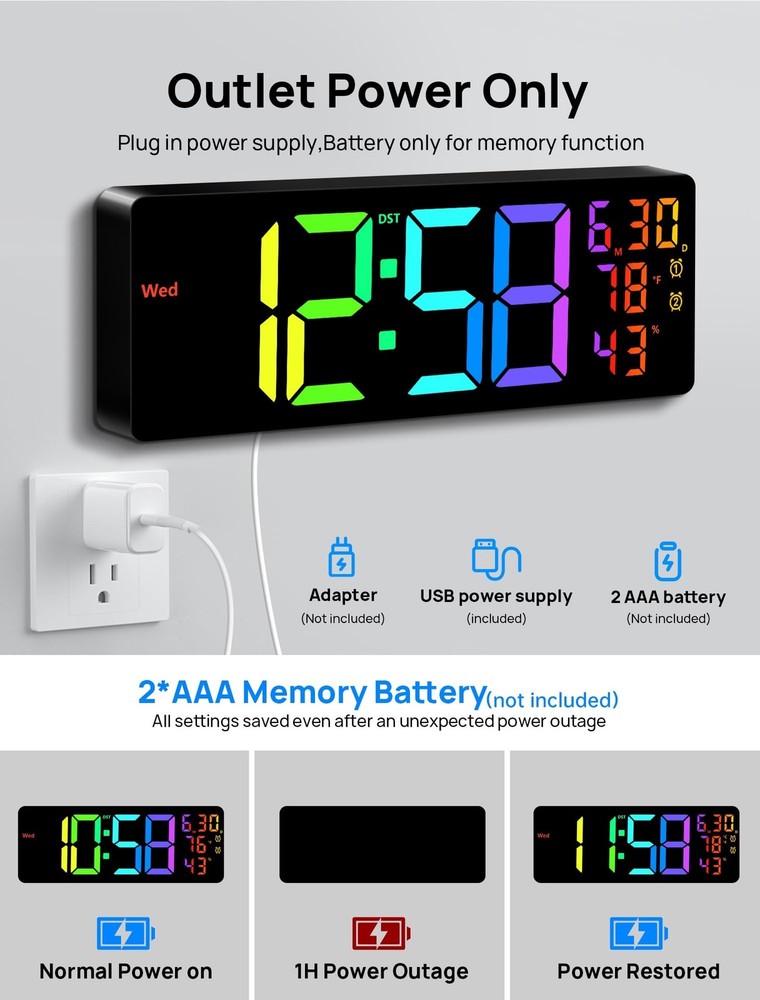 MASHI 17.3" Large Digital Wall Mount Clock, Digital Clock with Remote Control...