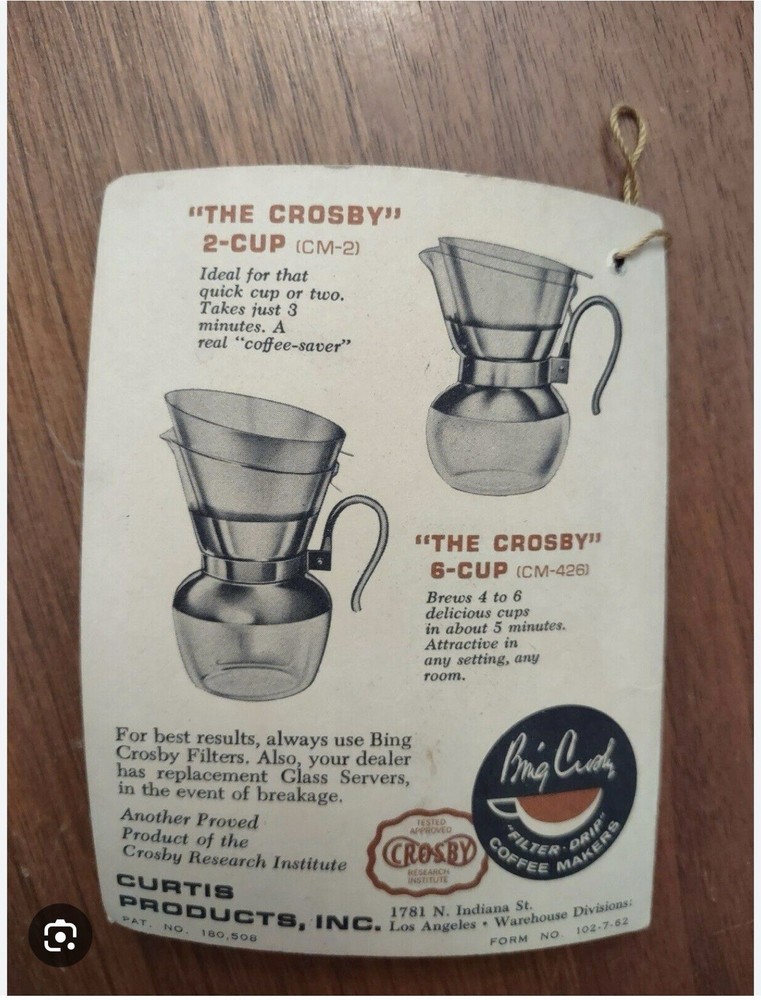 VINTAGE BING CROSBY CURTIS 2 Cup COFFEE MAKER CM-2