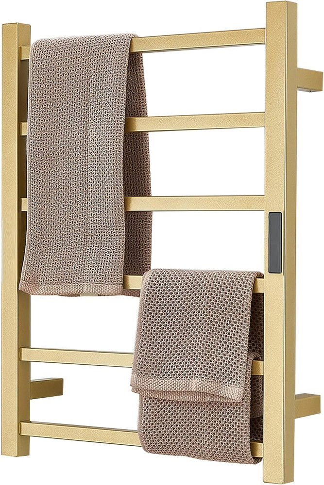 Gold Electric Heated Towel Warmer Rack with Timer - Wall Mounted 6 Bars