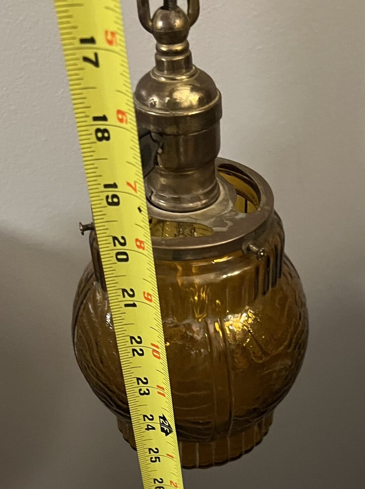 Wired Single Brass Pendant Light Fixture With Amber Globe 8F