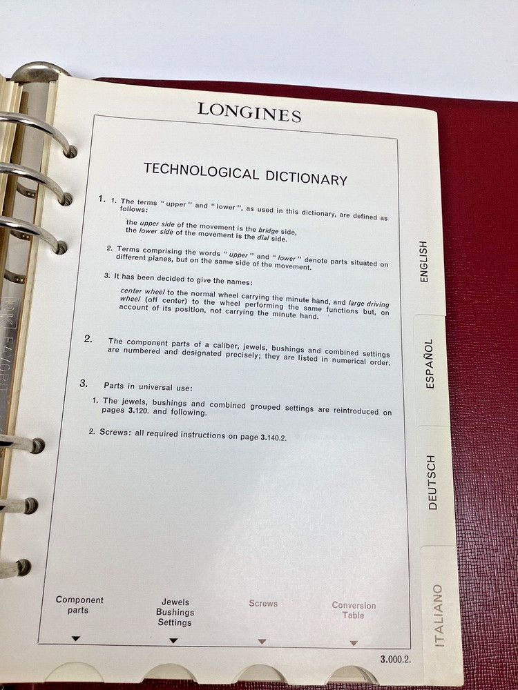 Longines #10 Technical Caliber Dictionary Parts Watch Technical Document