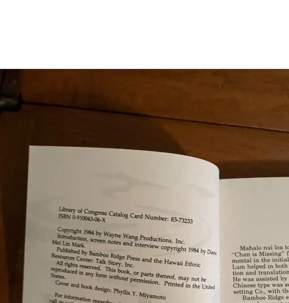 Chan is Missing by Wayne Wang script screenplay book criterion collection film