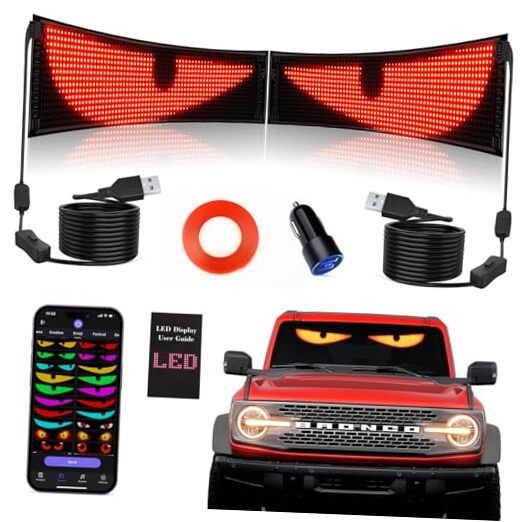 2PCS Synchronized Devil Eyes Light, 15''x4'' Full Color Big Eye Flex 2PCS-CAR