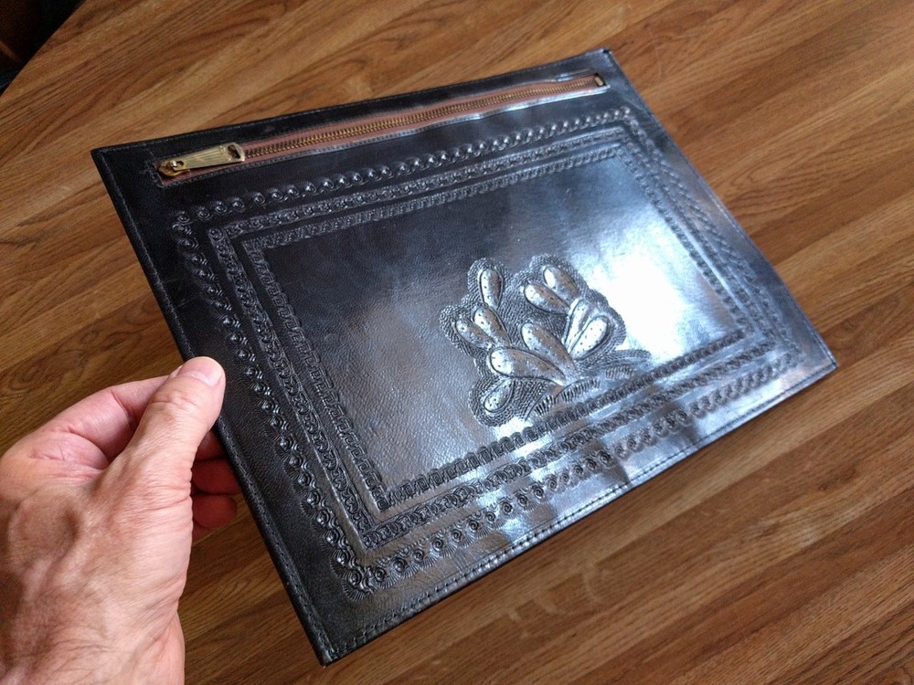 Leather Portfolio / Pouch, Handmade w/ Desert Theme