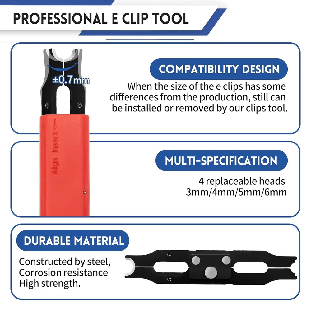 E Clip Tool, E Clips Removal and Installation Assortment Kit Tool Red Handle