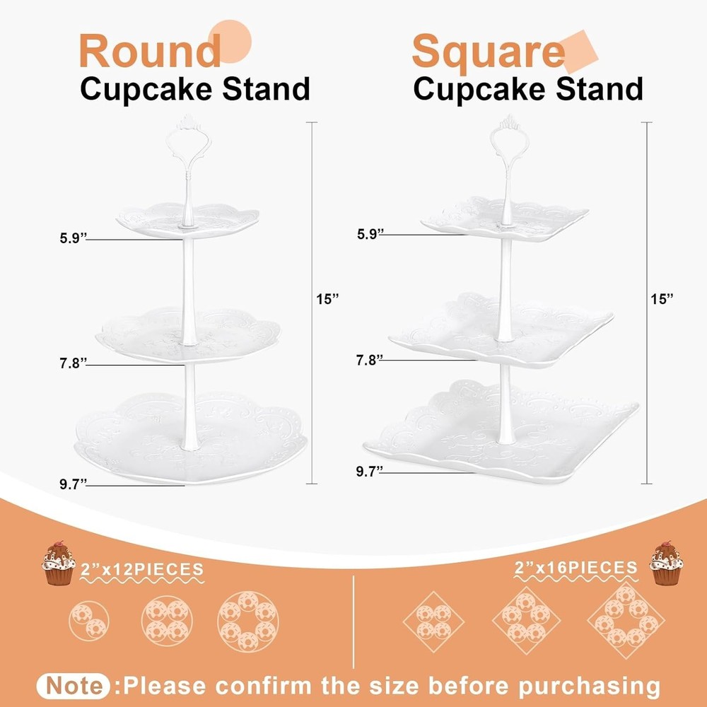 Cake Stand White Plastic Dessert Table Display Set 4 Pcs 3 Tired Cupcake
