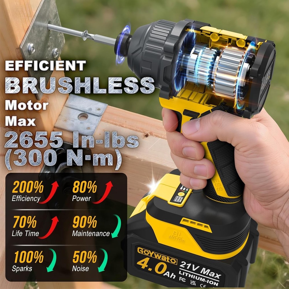 Powerful Brushless Cordless Impact Driver - 2 Batteries & 14 Socket Set