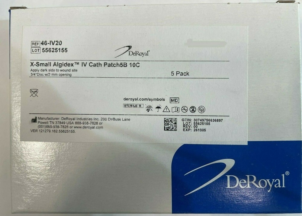 *5-Pack* DeRoyal X-Small Algidex IV Patch Catheter Dressing 46-IV20