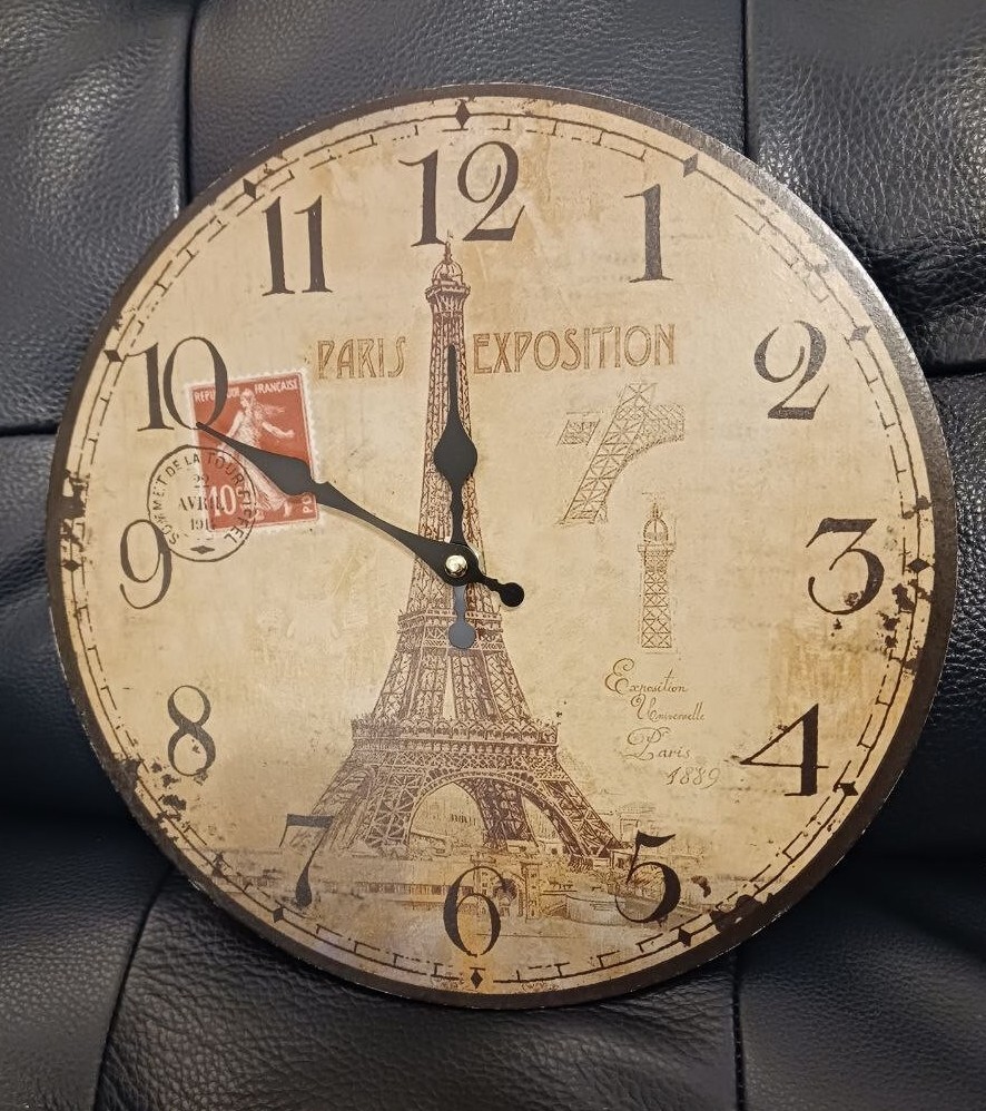 PARIS Wall clock, Round, 11 inch Battery Operated