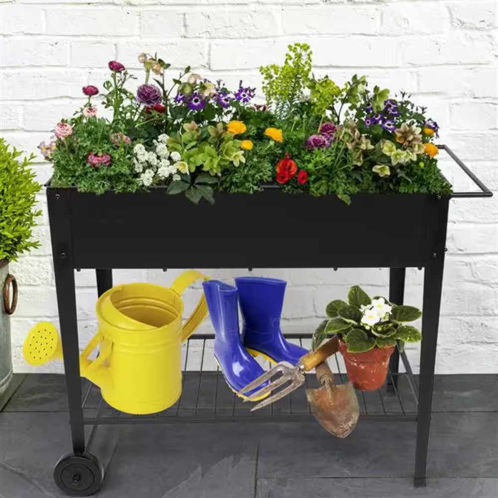 39.80 In. L Black Metal Rectangular Indoor/Outdoor Elevated Tall Planter Raised