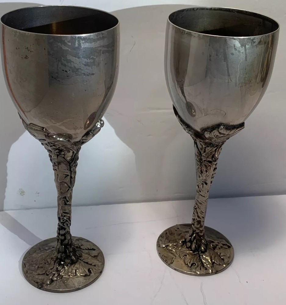 Godinger Silverplate Goblets, Grapes, READ