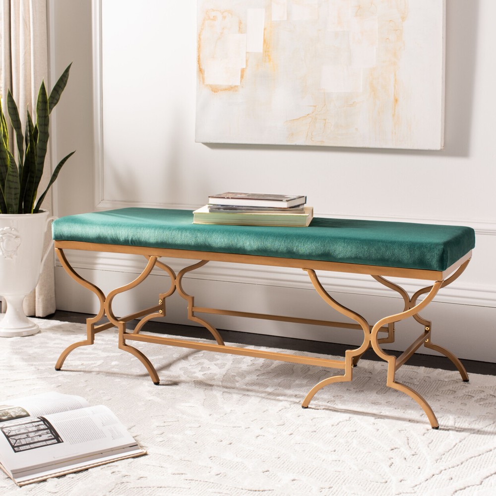SAFAVIEH Juliet Rectangular Bench | Emerald / Gold |
