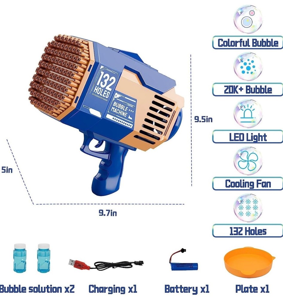 Bubble Machine Gun with Lights Bubble Solution Toddlers Boys Birthday Gift