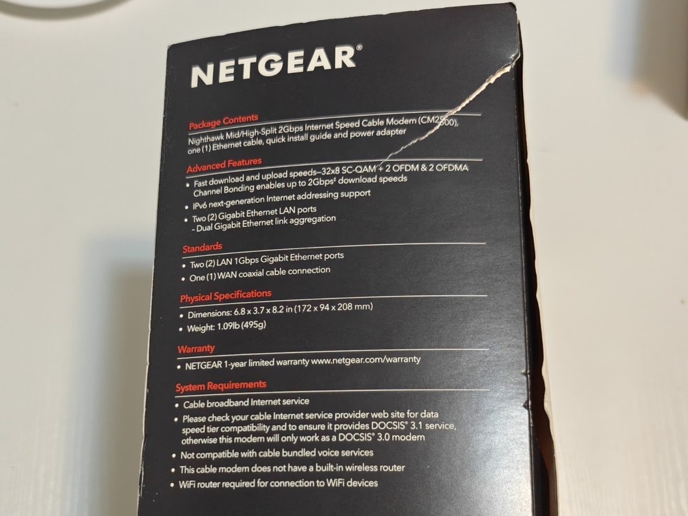 NETGEAR Nighthawk CM2500 DOCSIS 3.1 Mid/High-Split Cable Modem