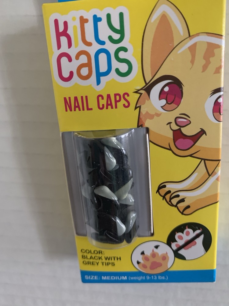 Kitty Kat Black & Gray Nail Caps. ( Size Medium )